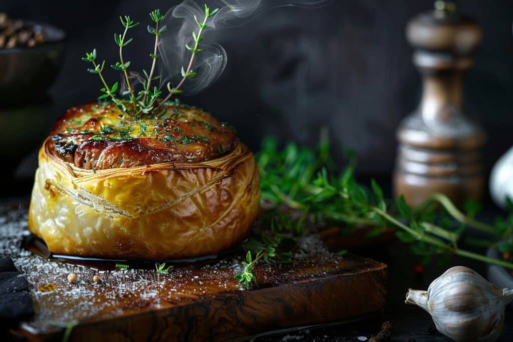 Filet bœuf croûte: recette gourmande avec duxelles et sauce au vin rouge