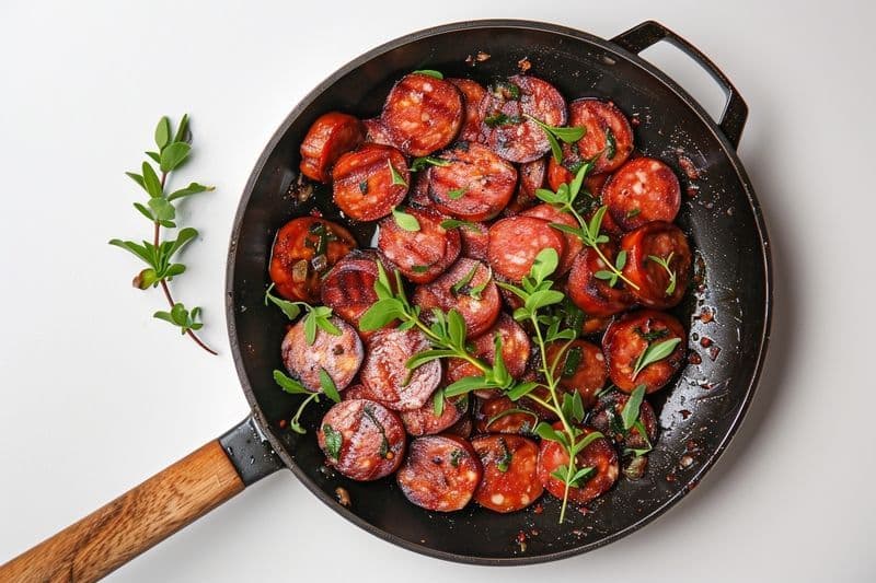 Préparation du cabillaud et du chorizo