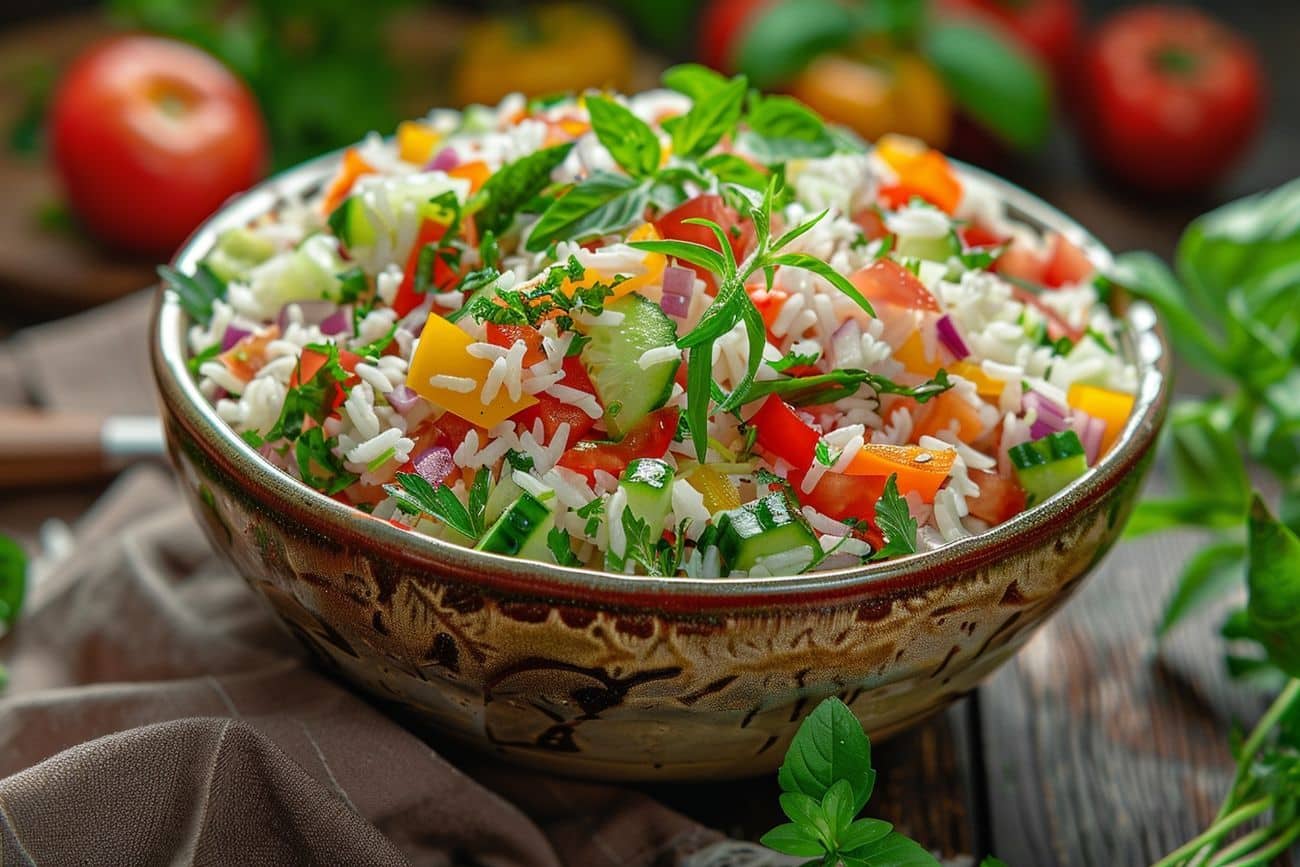 Salade de riz froide aux herbes fraîches : l’été en cuillère